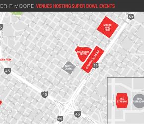 Walter P Moore venues hosting Super Bowl LI events